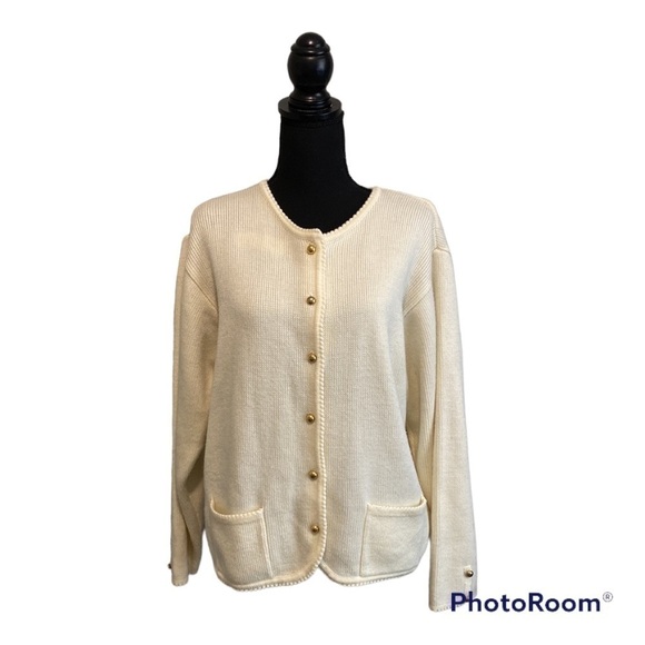 Karen Scott Cream Button Up Sweater / Cardigan | Size Large. #4 - Picture 1 of 13